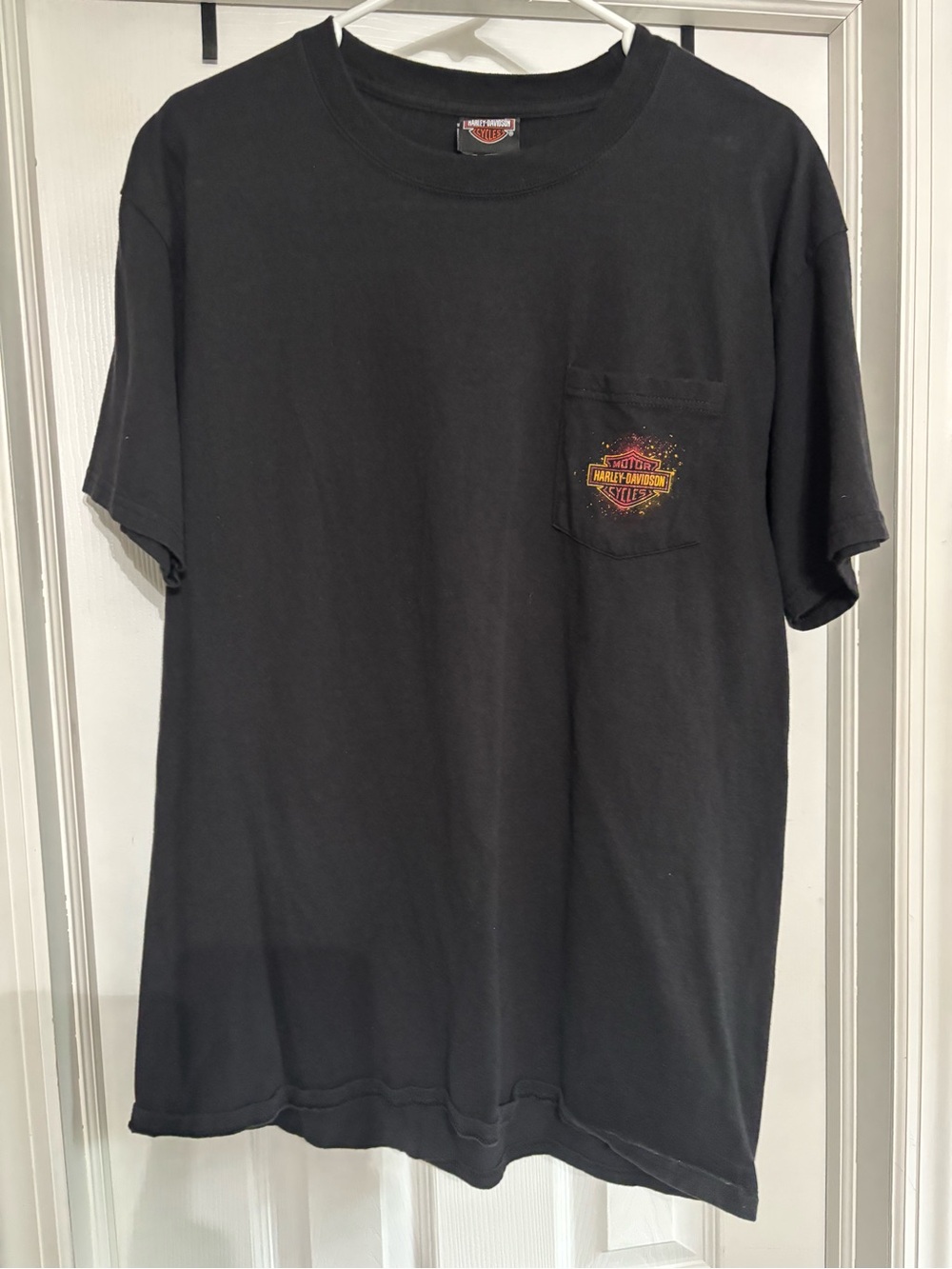 Harley-Davidson Black Short Sleeve Pocket Tee with Orange Logo